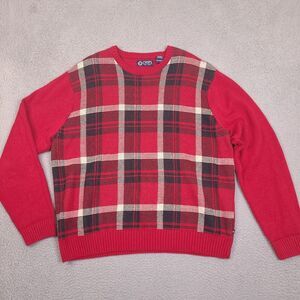 Chaps Sweater Mens XXL Red Tartan Plaid Crew‎ Neck Pullover Ramie Cotton Preppy